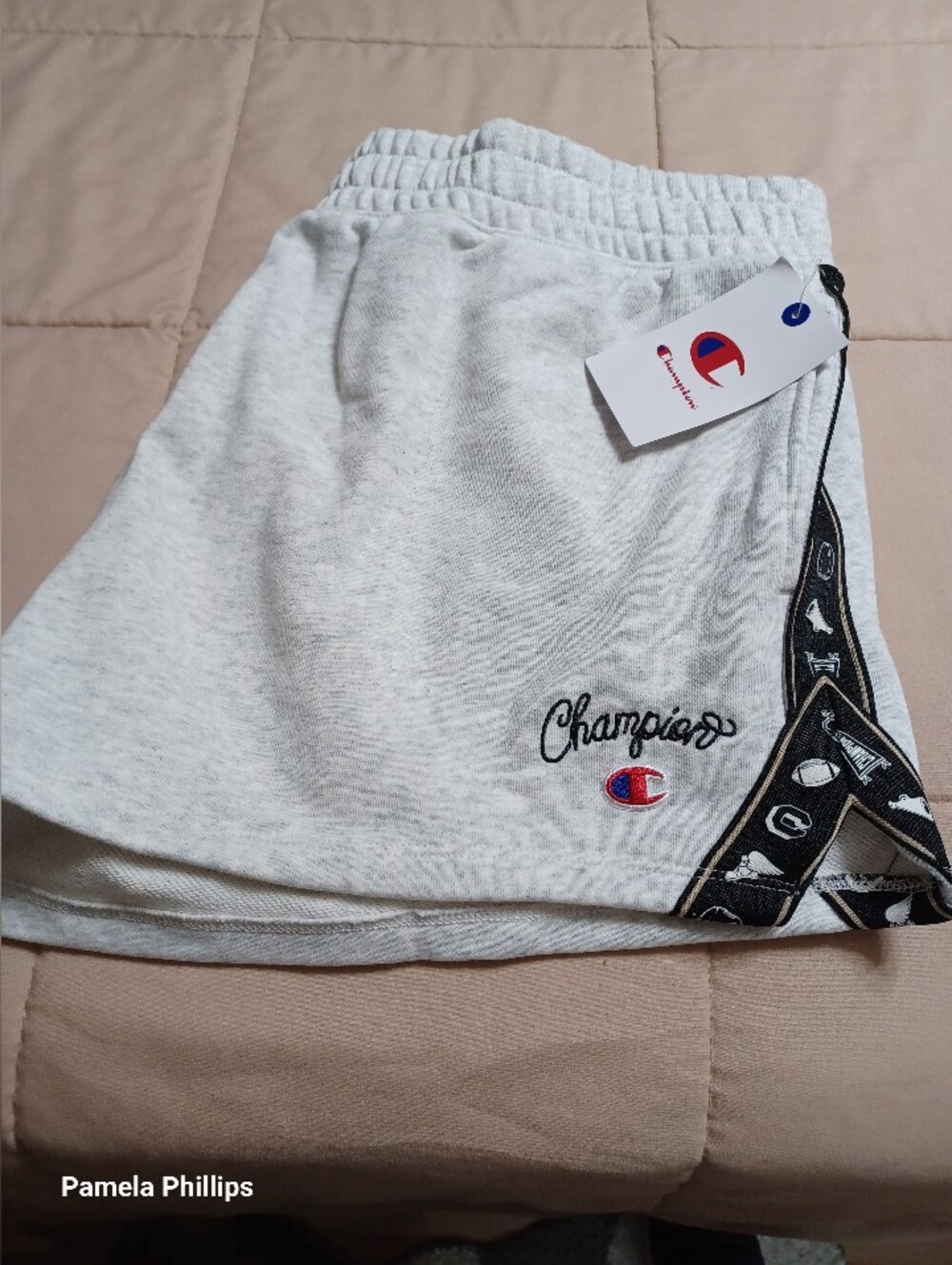 Champion Light Gray Drawstring Lounge Shorts with Logo Tag